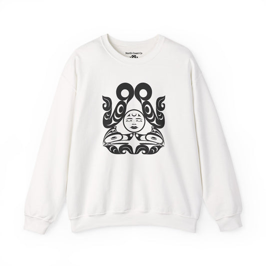 Unisex Crewneck Pullover sweatshirt with White “Tsuu-Baa-Asaxt Wolves” design by Joshua Watts