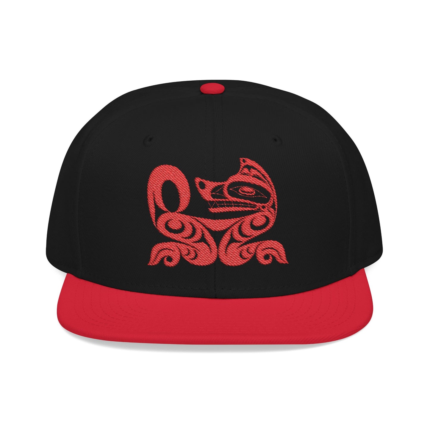 Embroidered Snapback Cap with Red Wolf design by Joshua Watts