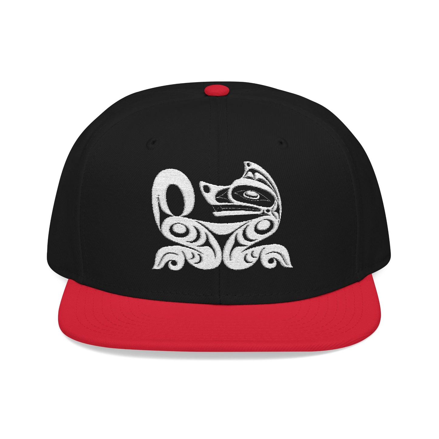 Embroidered Snapback Cap with White Wolf design by Joshua Watts