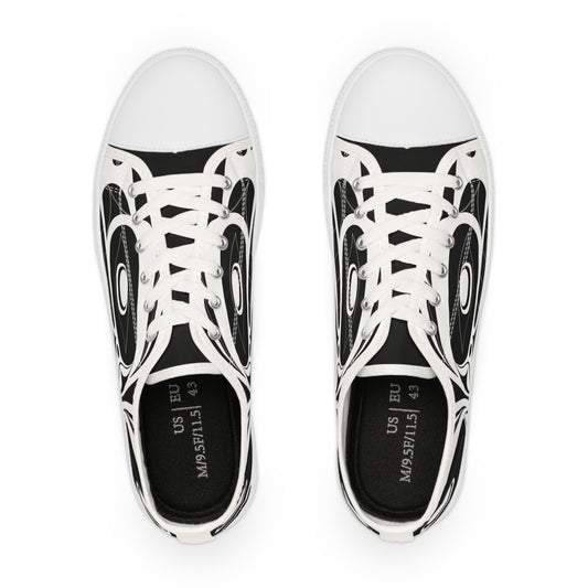 Men's Black Low Top shoes with White Wolf design by Joshua Watts
