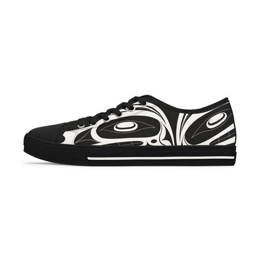Women's All Black Low Top shoes with White Wolf design by Joshua Watts