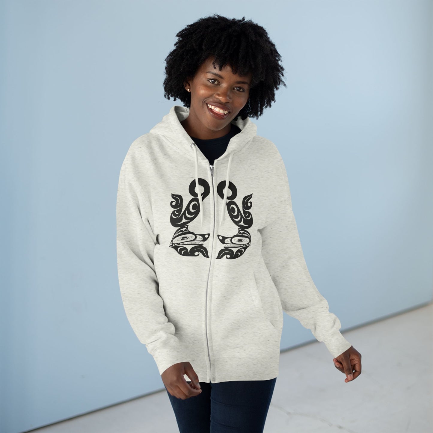 Unisex Zip Hoodie with “Tsuu-Baa-Asaxt Wolves” design by Joshua Watts