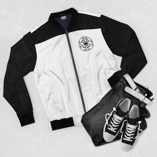 Unisex Black and White Bomber Jacket with “Life and Death” designed by Joshua Watts