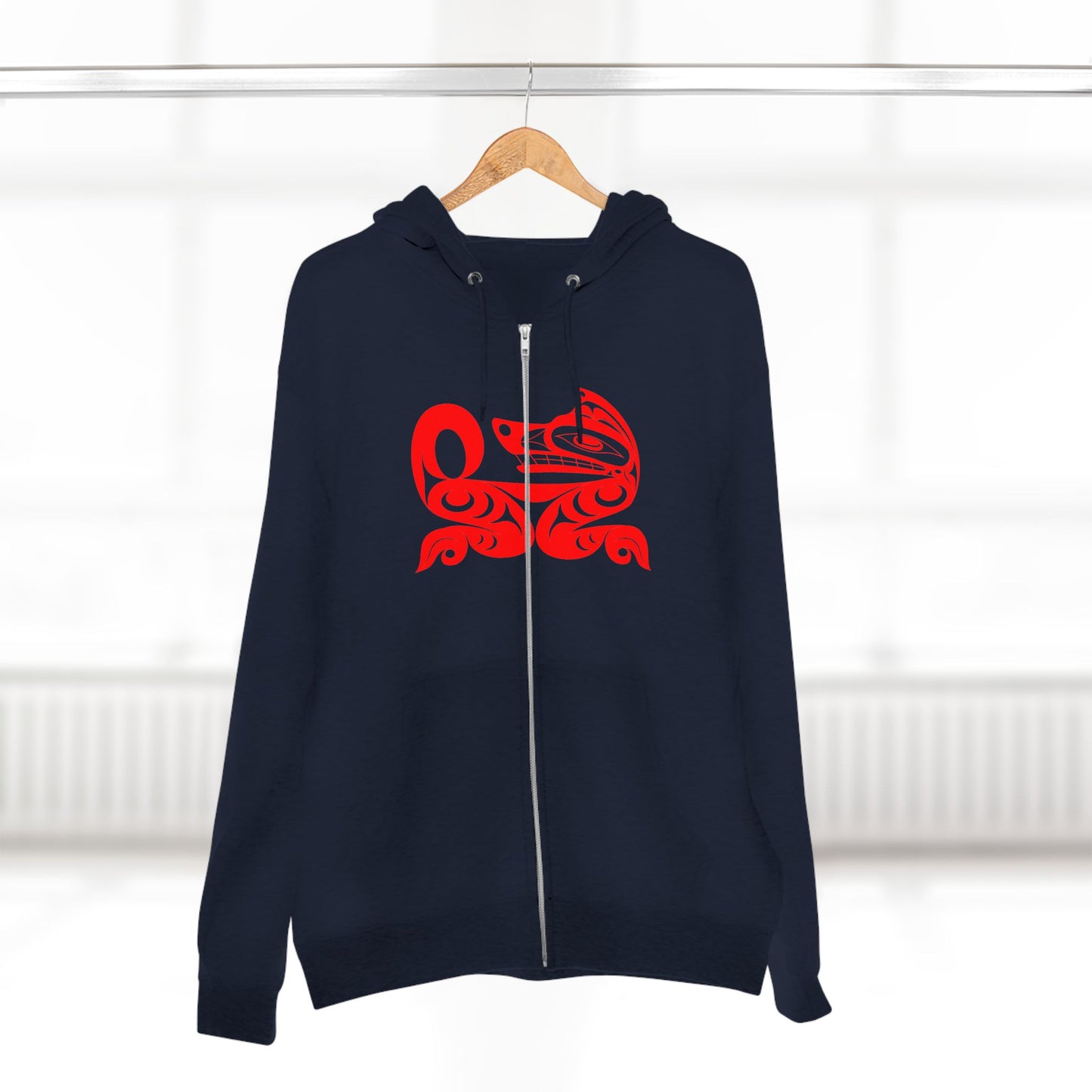Black Unisex Zip Hoodie with “ Red Wolf” design by Joshua Watts