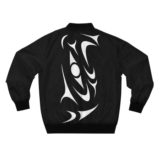 Unisex Bomber Jacket with White “Twin Thunderbird” design by Joshua Watts