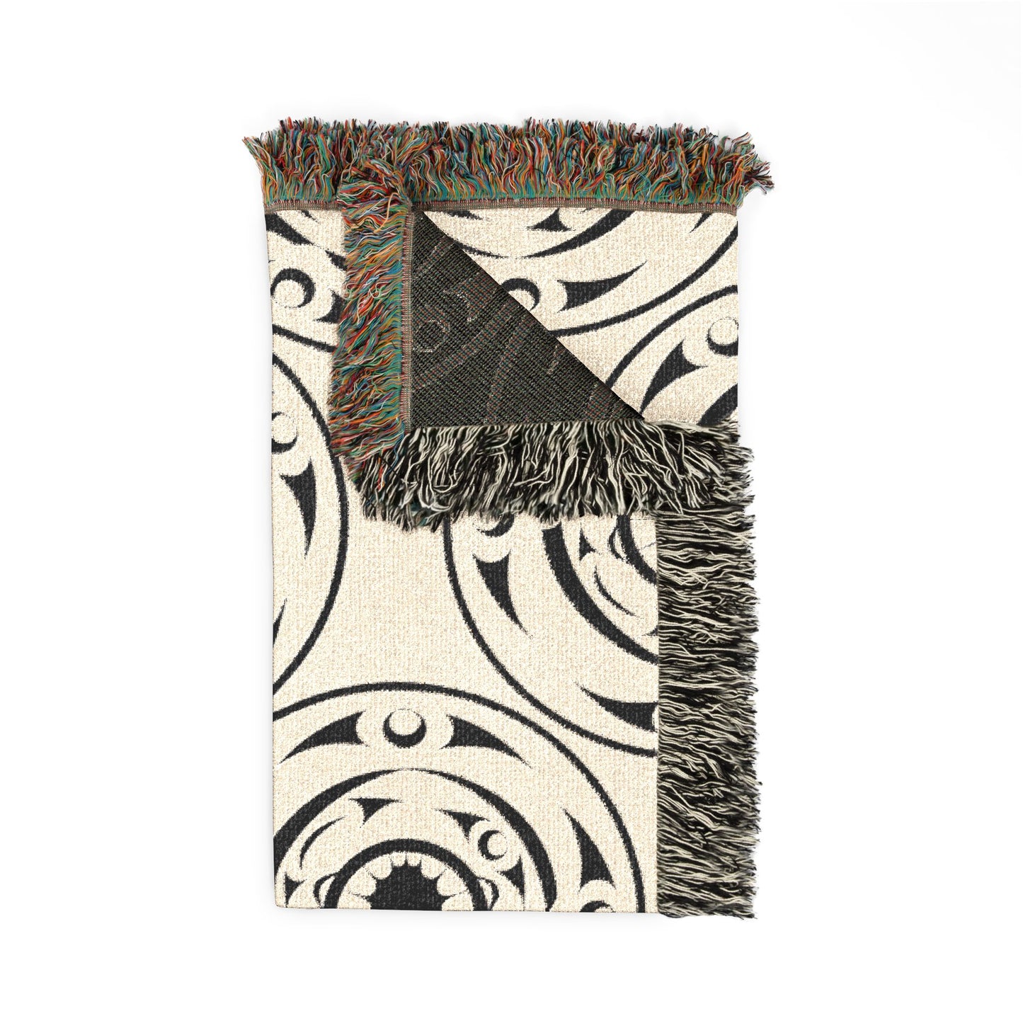 Boho Circle Woven Blanket – Cream Tribal Medallion Throw
