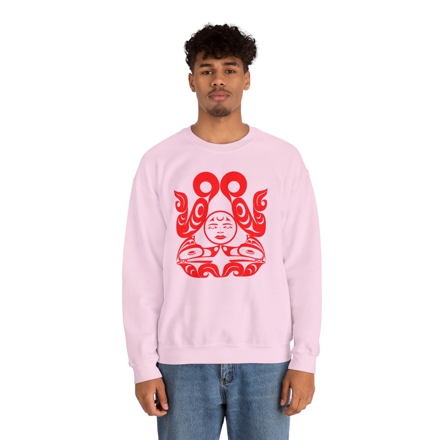 Unisex Crewneck Pullover sweatshirt with Red “Tsuu-Baa-Asaxt Wolves” design by Joshua Watts