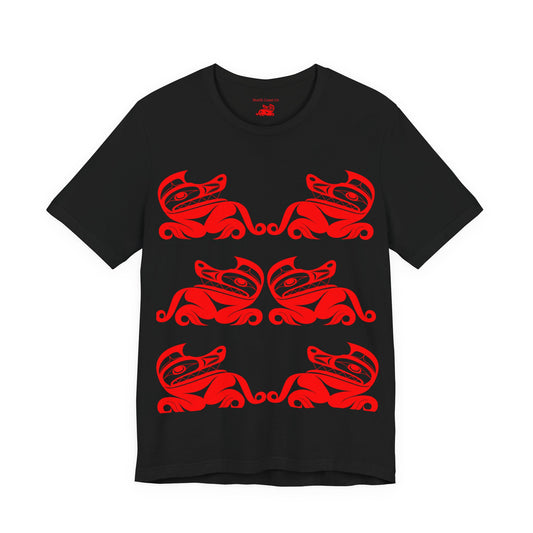 Unisex T-Shirt with red“Twin Wolves” design by Joshua Watts