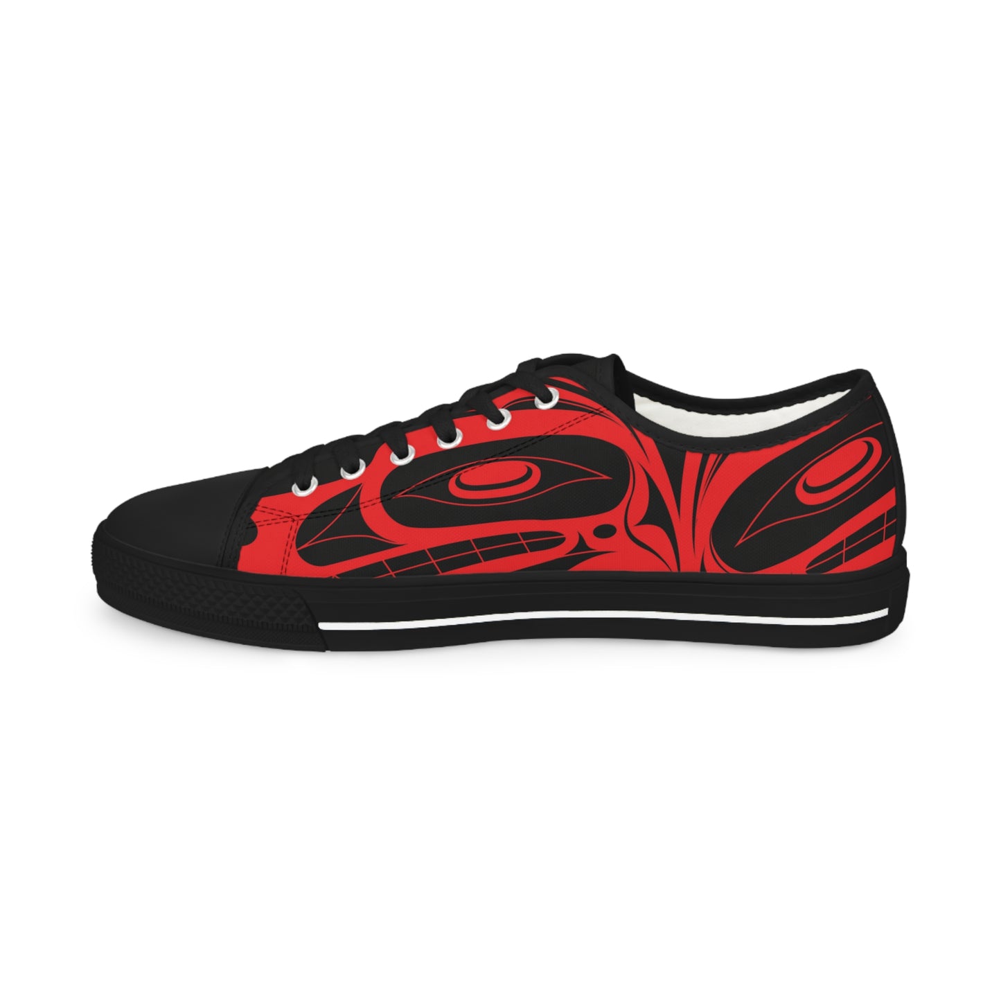 Men's All Black Low Top shoes with Red Wolf design by Joshua Watts