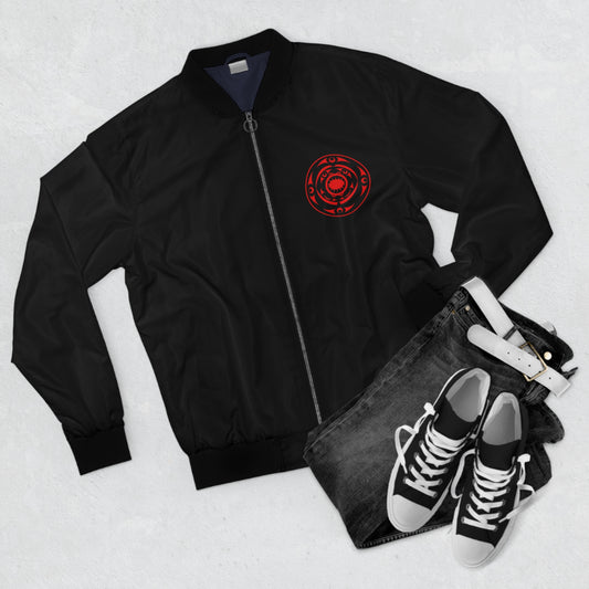 Black Unisex Bomber Jacket with Red “Life and Death” designed by Joshua Watts