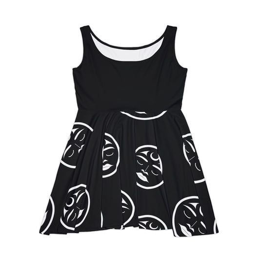 Black Skater Dress with Many Moons design by Joshua Watts