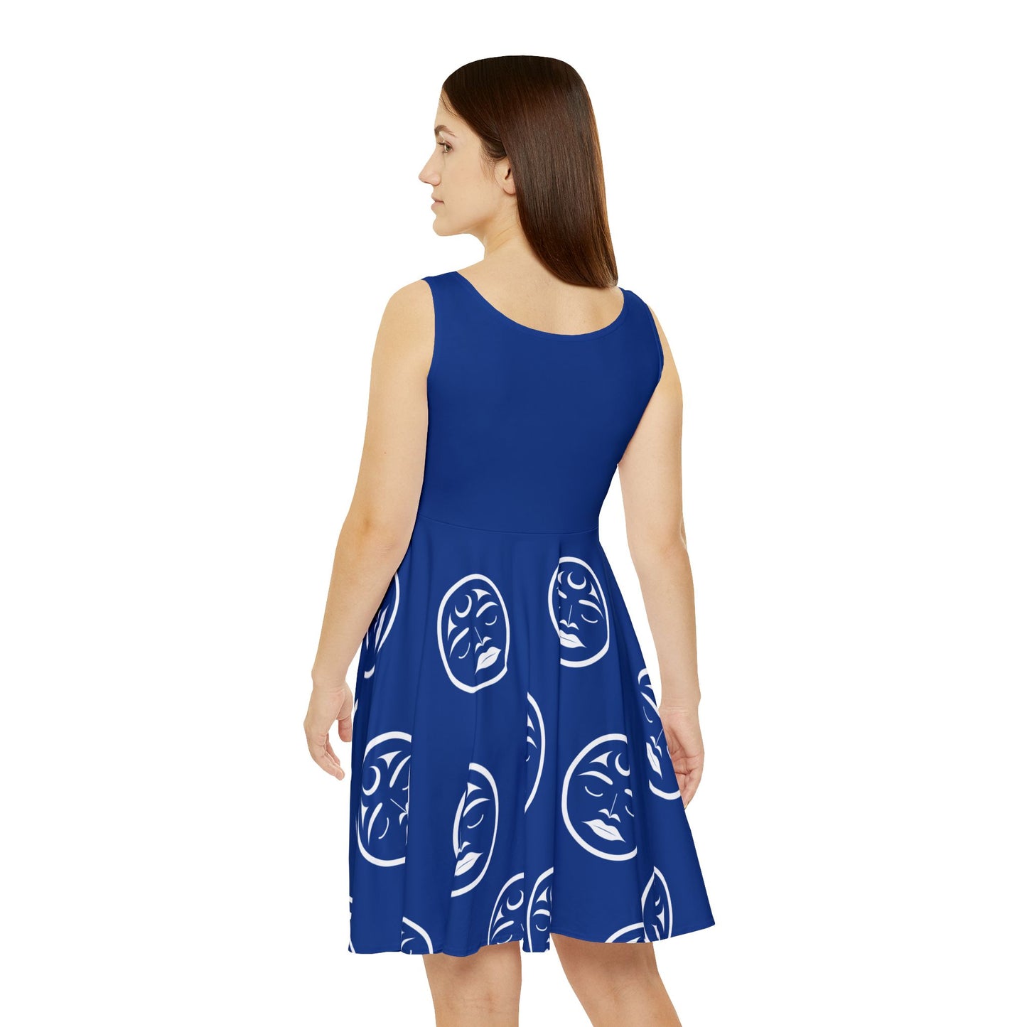 Blue Skater Dress with Many Moons design by Joshua Watts