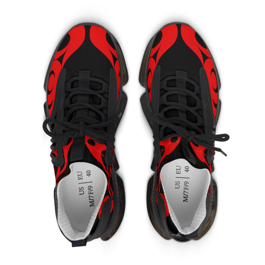 Women’s Stylin’ Black Sneakers with Red Wolf design by Joshua Watts