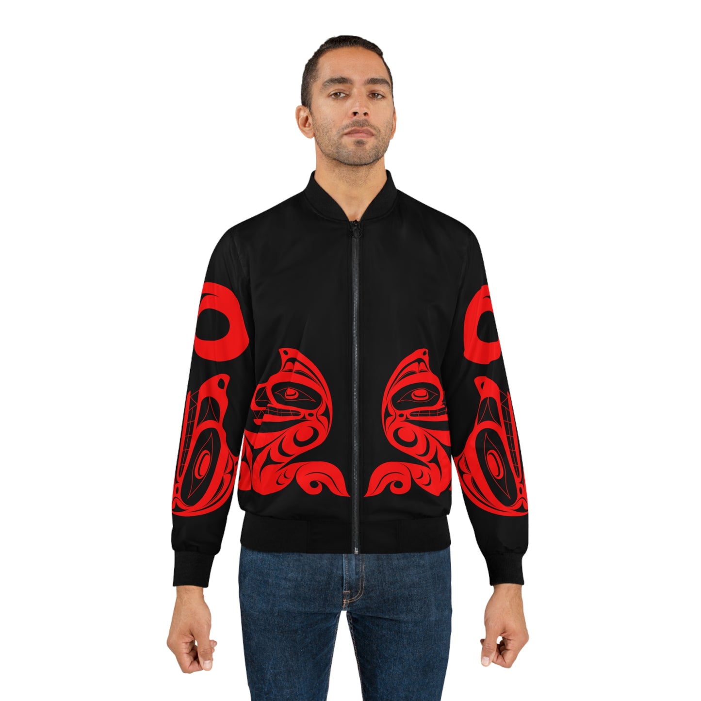 Unisex Red Wolf Bomber Jacket designed by Joshua Watts