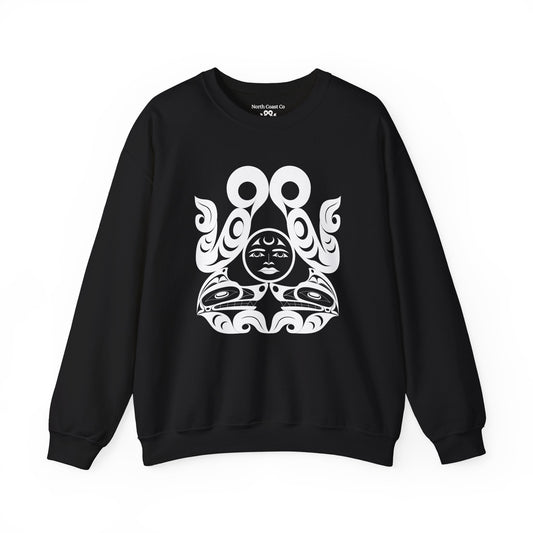 Unisex Crewneck Pullover sweatshirt with White “Tsuu-Baa-Asaxt Wolves” design by Joshua Watts