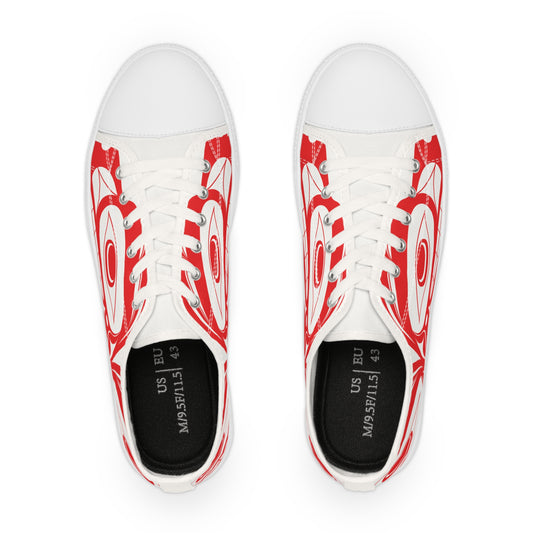Men's White Low Top shoes with Red Wolf design by Joshua Watts