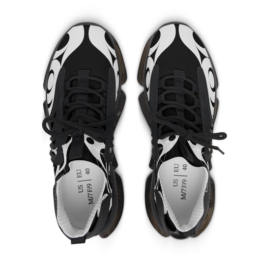 Women’s Stylin’ Black Sneakers with White Wolf design by Joshua Watts