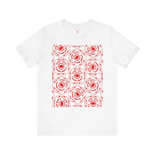 Unisex T-Shirt with red “Life and Death” pattern design by Joshua Watts