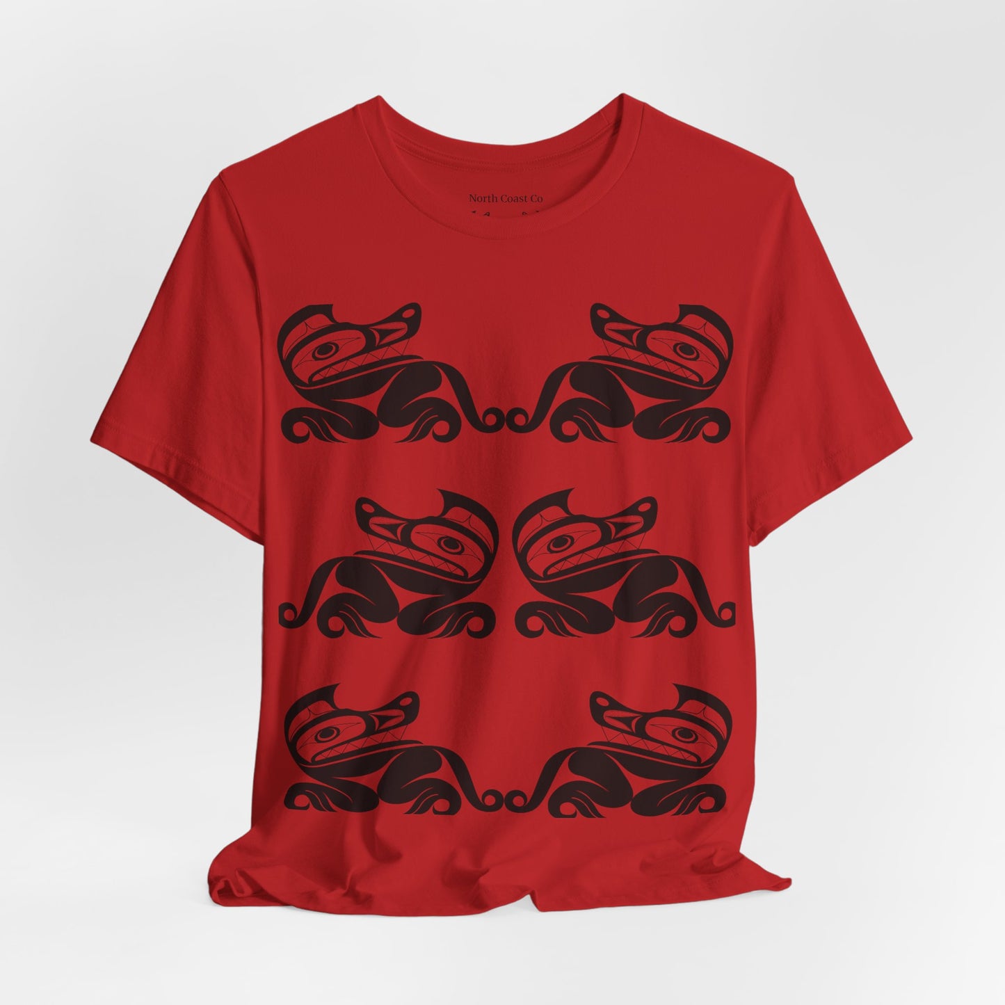 Unisex T-Shirt with black and white “Twin Wolves” design by Joshua Watts