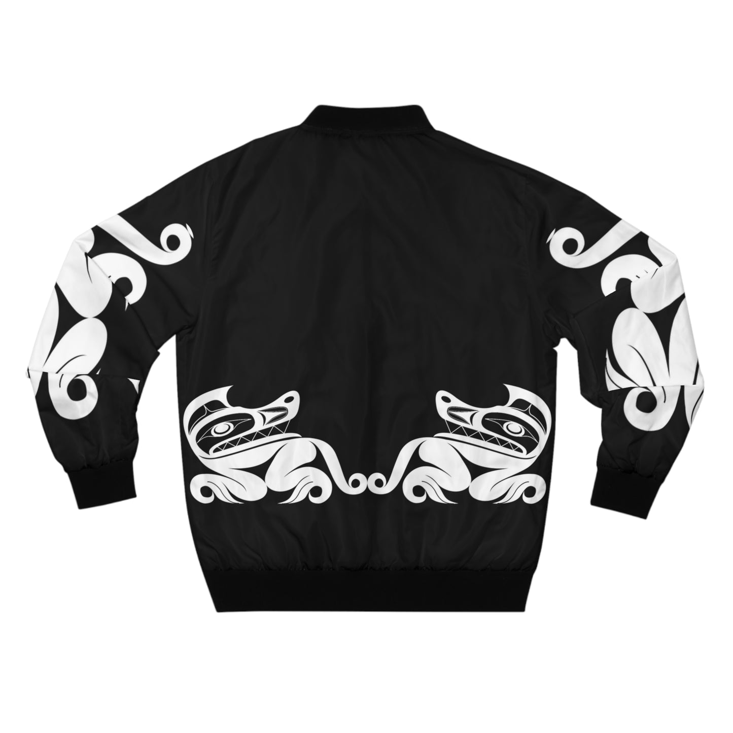 Unisex Bomber Jacket with White “Twin wolves” design by Joshua Watts