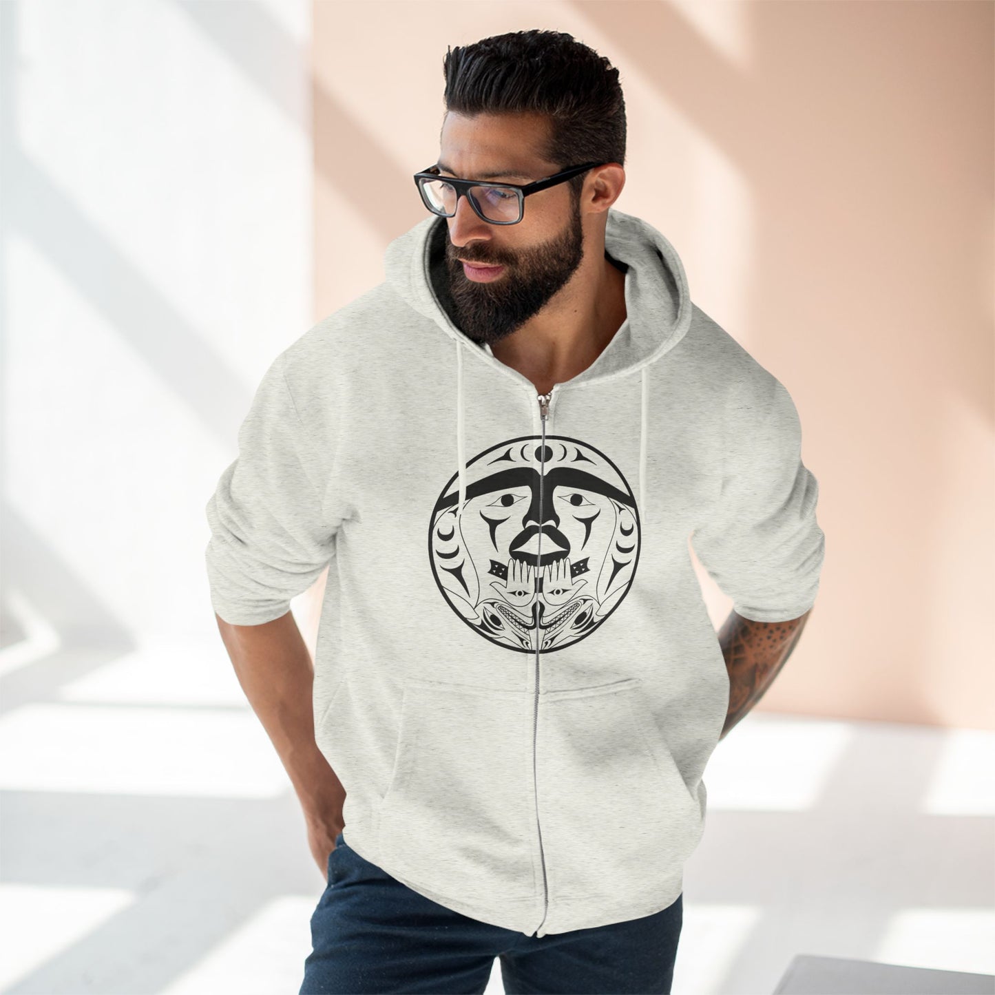 Unisex Zip Hoodie with “Xwechtaal” design by Joshua Watts