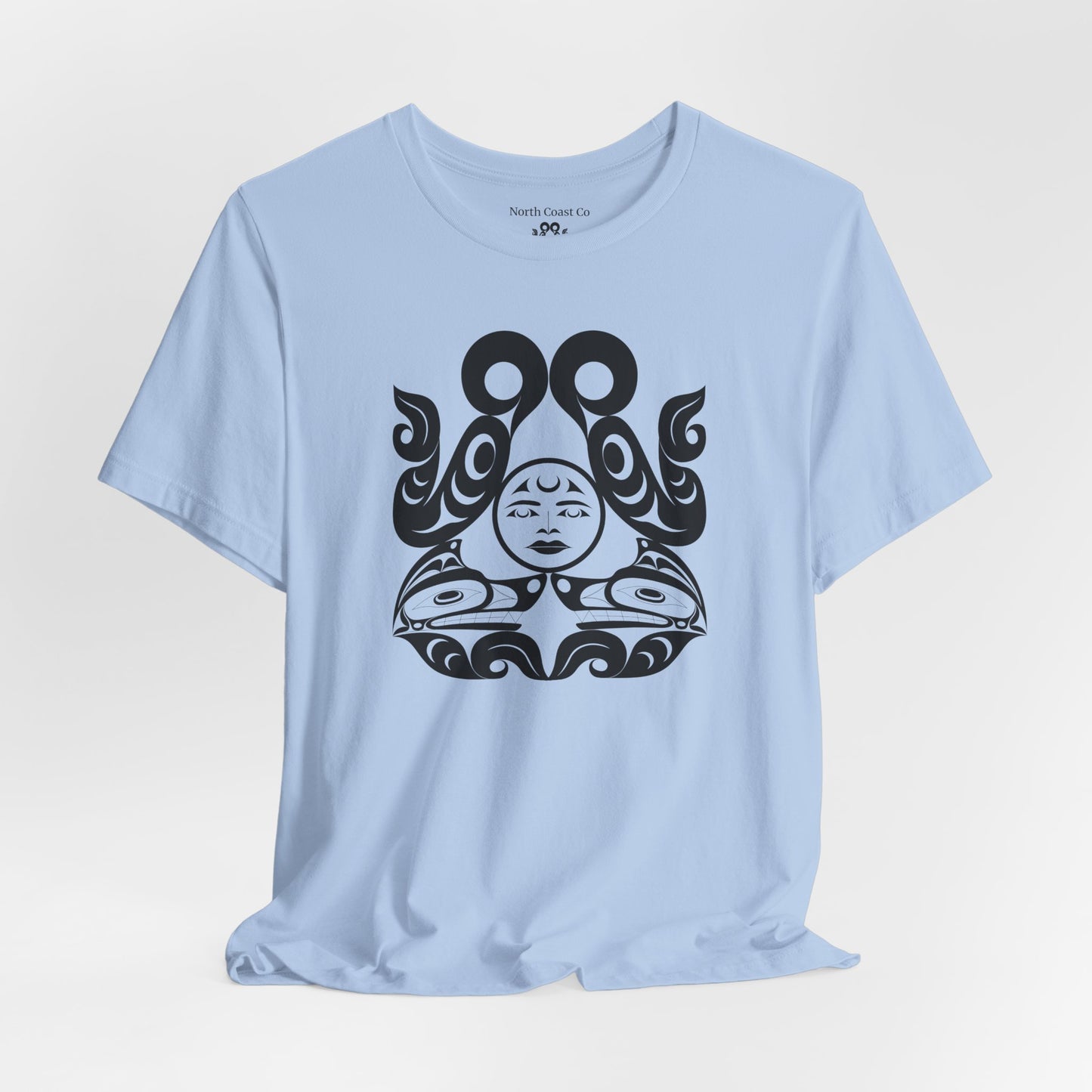 Unisex T-Shirt with black and white “Tsuu-Baa-Asaxt wolves” design by Joshua Watts