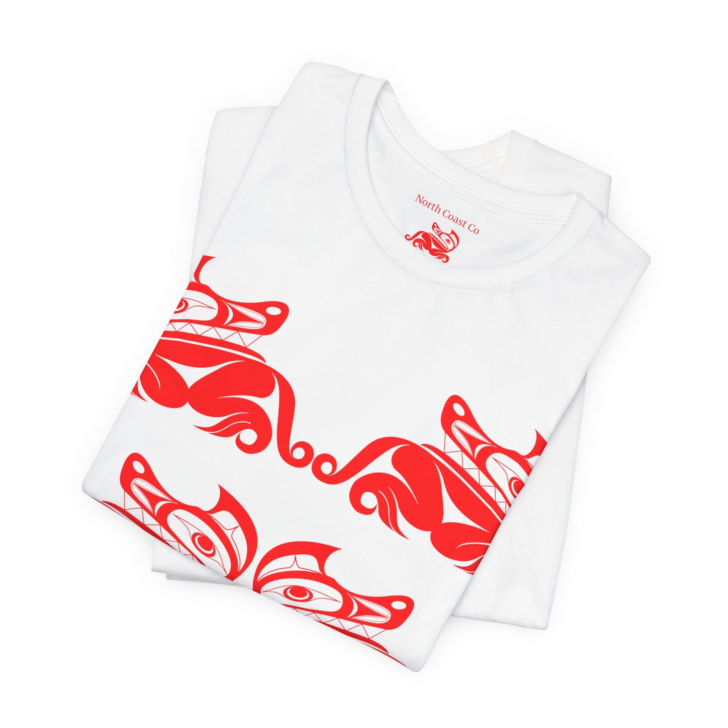 Unisex T-Shirt with red“Twin Wolves” design by Joshua Watts