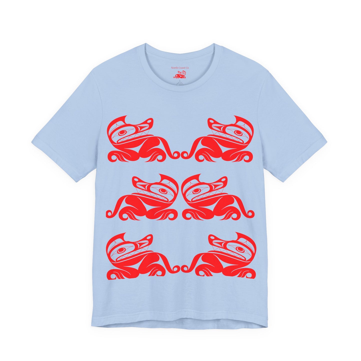 Unisex T-Shirt with red“Twin Wolves” design by Joshua Watts