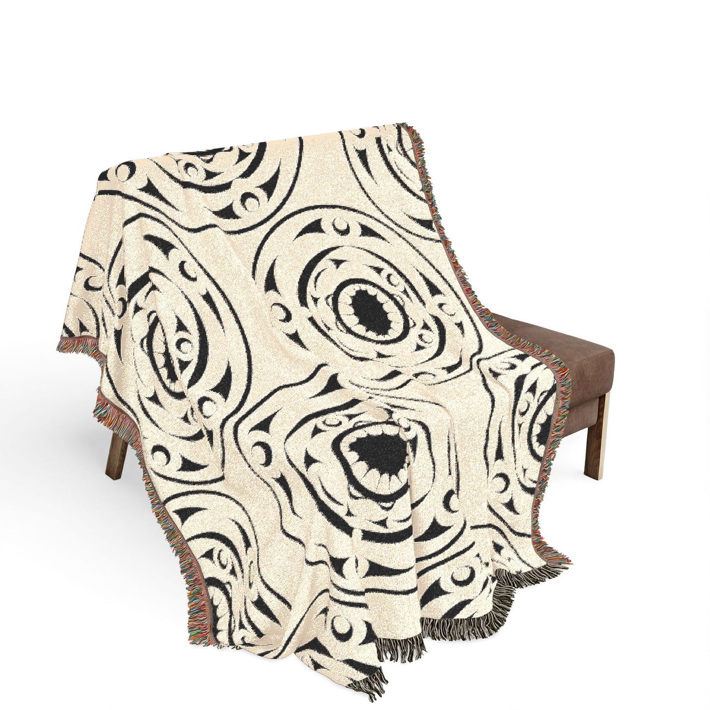 Boho Circle Woven Blanket – Cream Tribal Medallion Throw