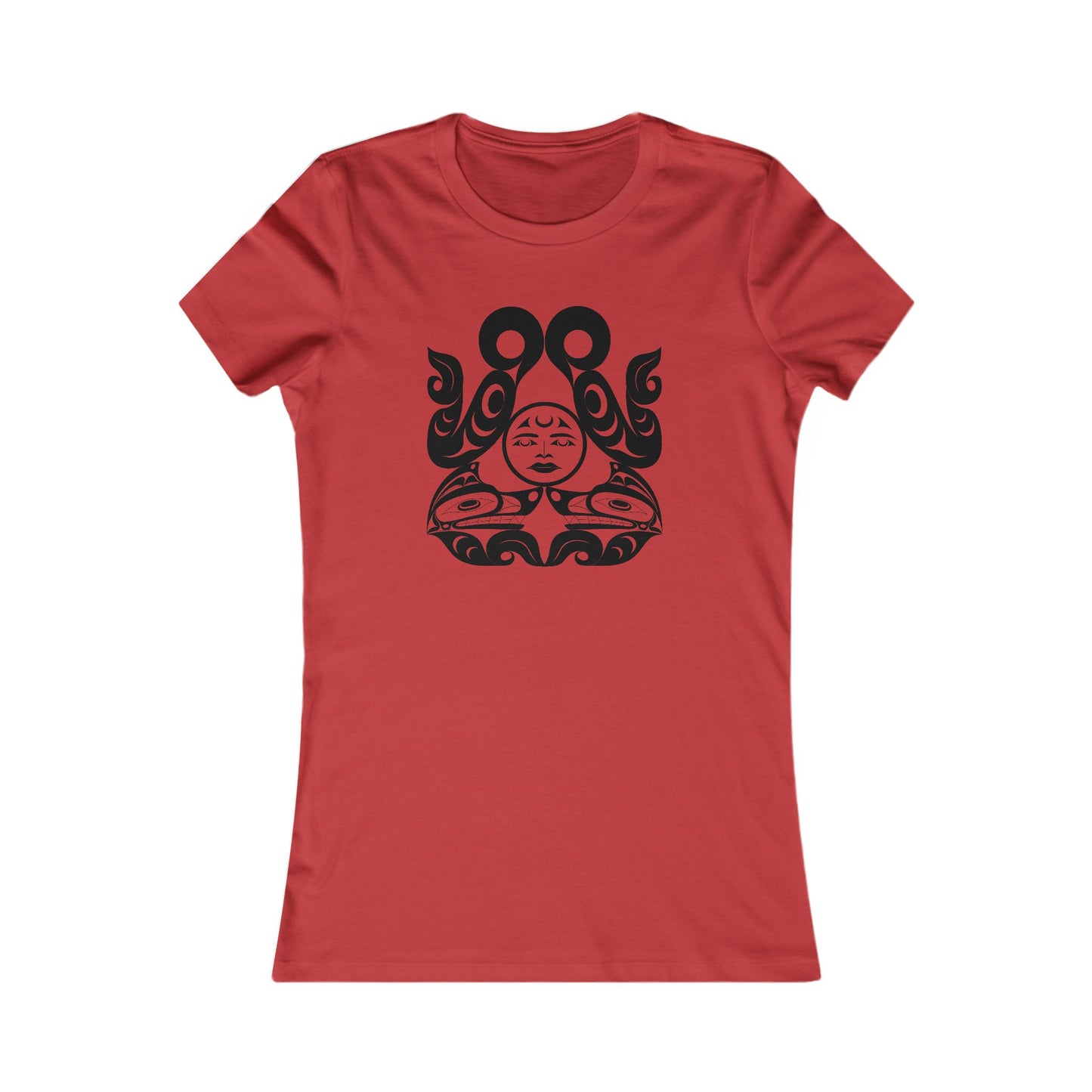 Women’s fit T-Shirt with black and white “Tsuu-Baa-Asaxt Wolves” design by Joshua Watts