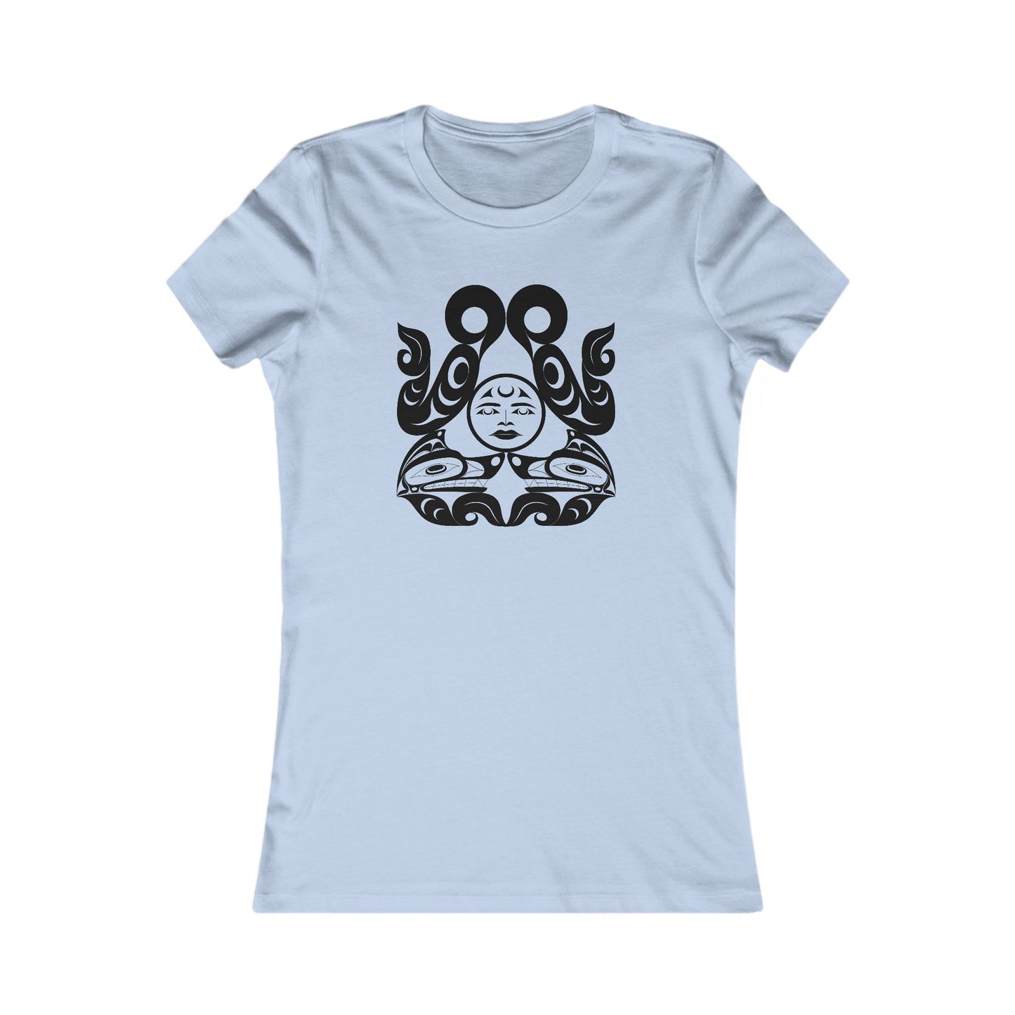 Women’s fit T-Shirt with black and white “Tsuu-Baa-Asaxt Wolves” design by Joshua Watts