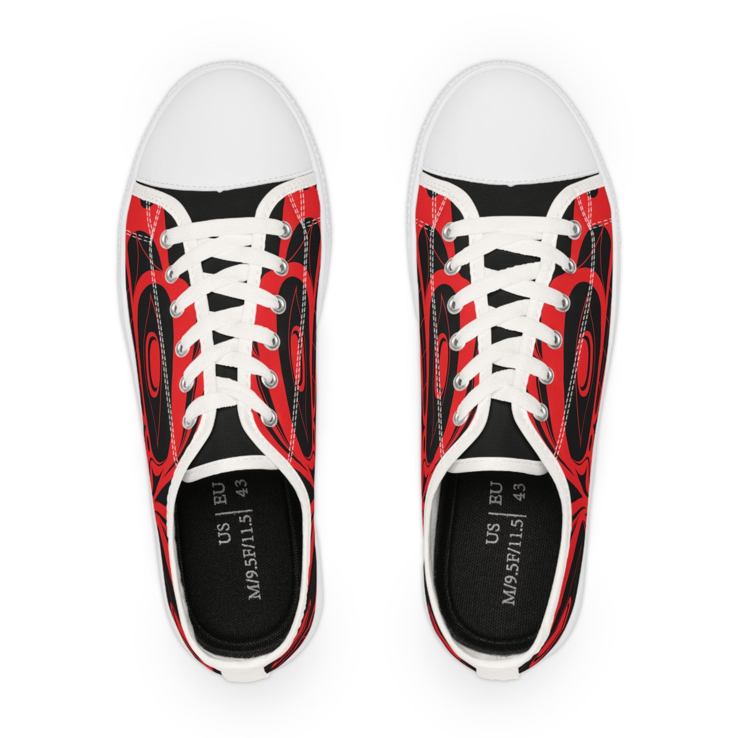 Men's Black Low Top shoes with Red Wolf design by Joshua Watts