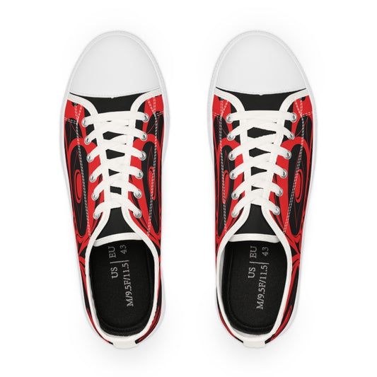 Men's Black Low Top shoes with Red Wolf design by Joshua Watts