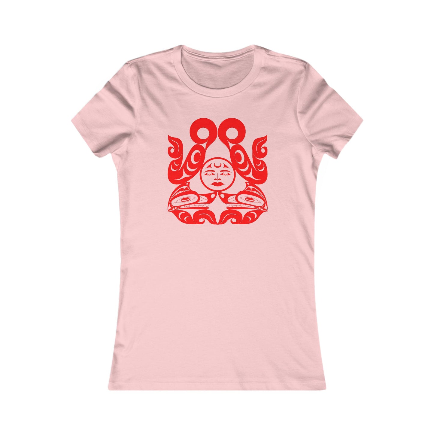 Women’s fit T-Shirt with red “Tsuu-Baa-Asaxt Wolves” design by Joshua Watts