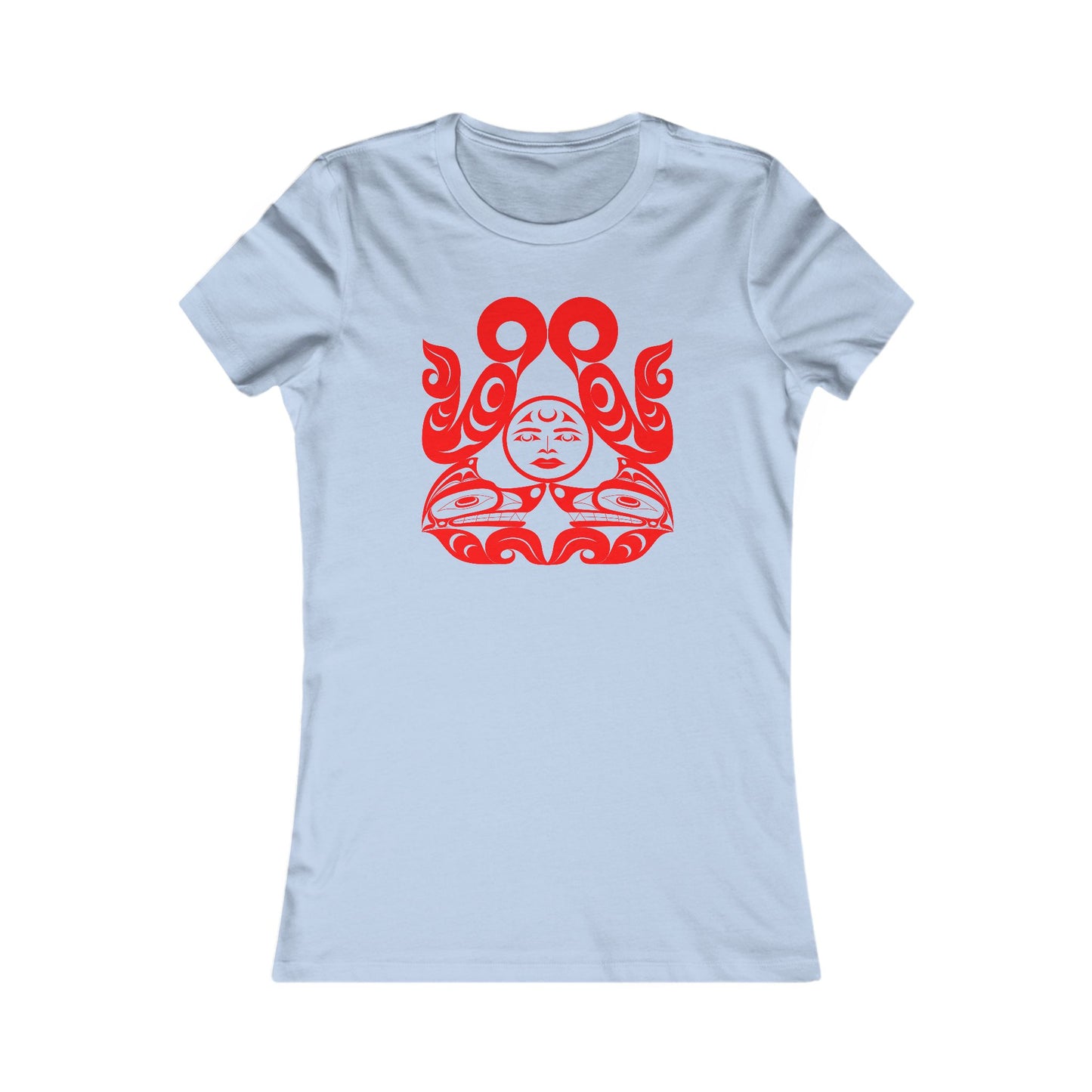 Women’s fit T-Shirt with red “Tsuu-Baa-Asaxt Wolves” design by Joshua Watts