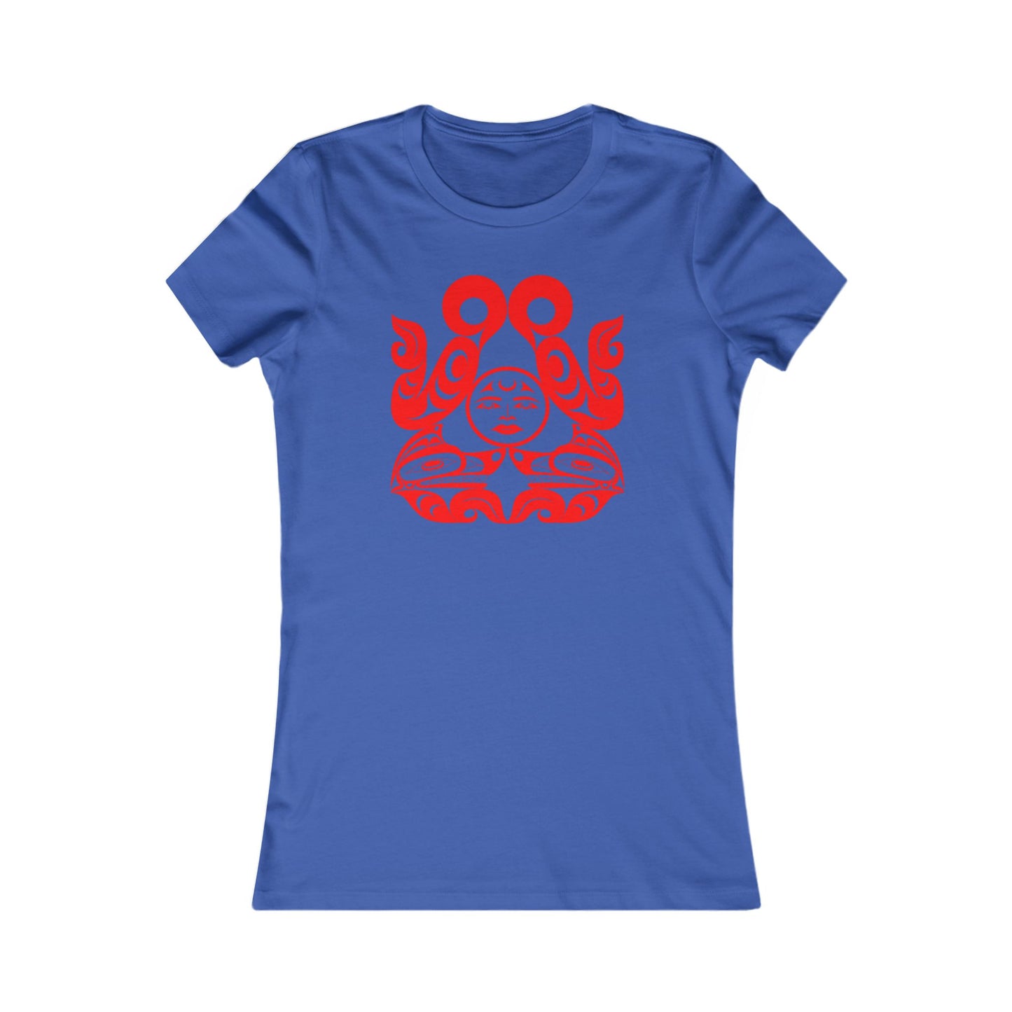 Women’s fit T-Shirt with red “Tsuu-Baa-Asaxt Wolves” design by Joshua Watts