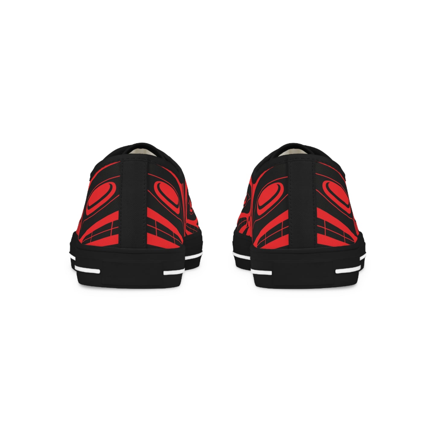 Men's All Black Low Top shoes with Red Wolf design by Joshua Watts
