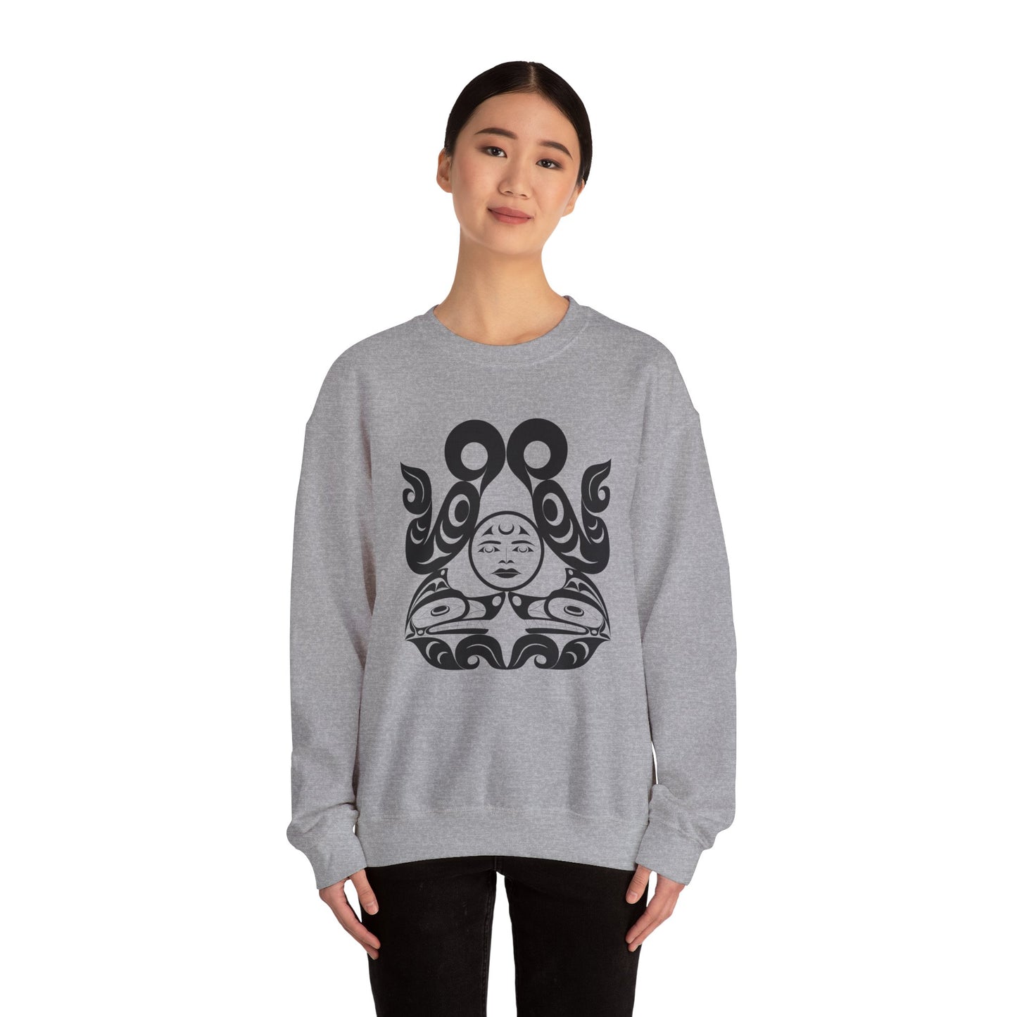 Unisex Crewneck Pullover sweatshirt with White “Tsuu-Baa-Asaxt Wolves” design by Joshua Watts