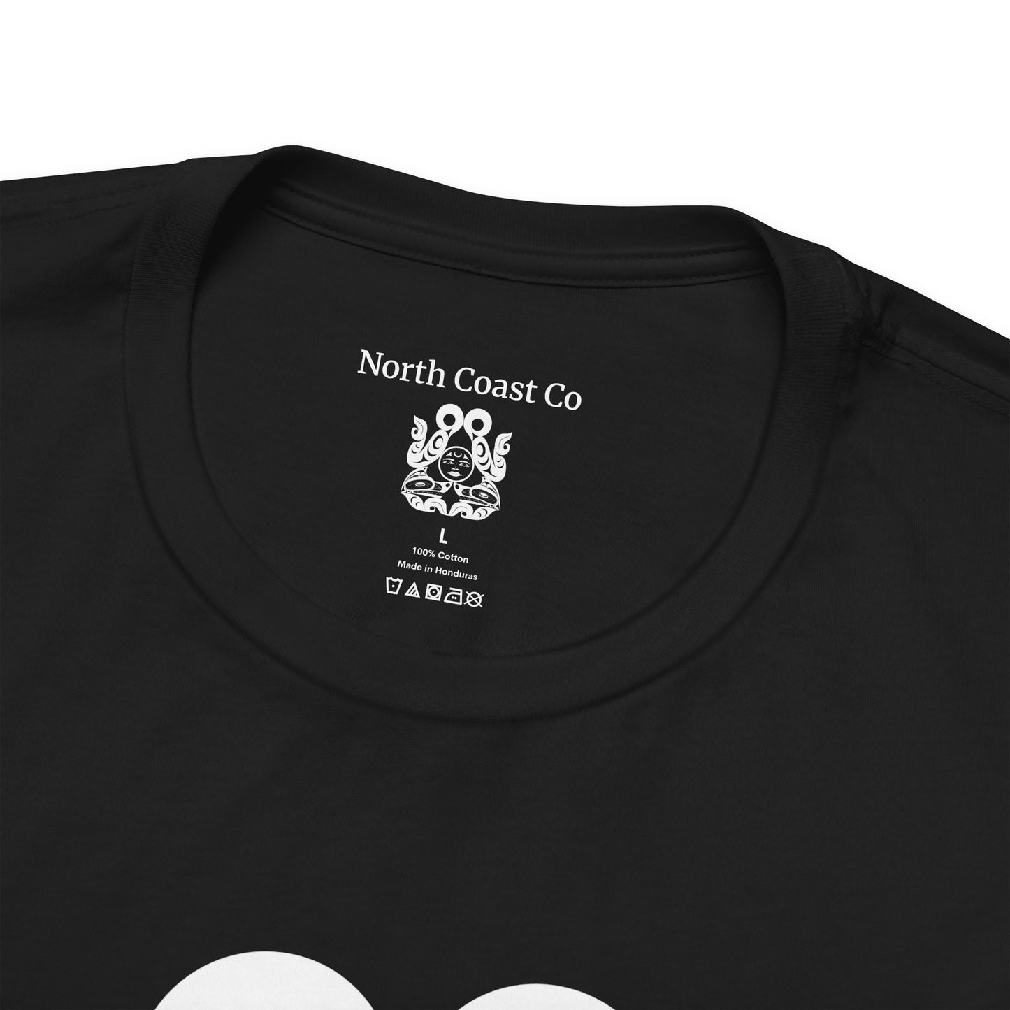 Unisex T-Shirt with black and white “Tsuu-Baa-Asaxt wolves” design by Joshua Watts