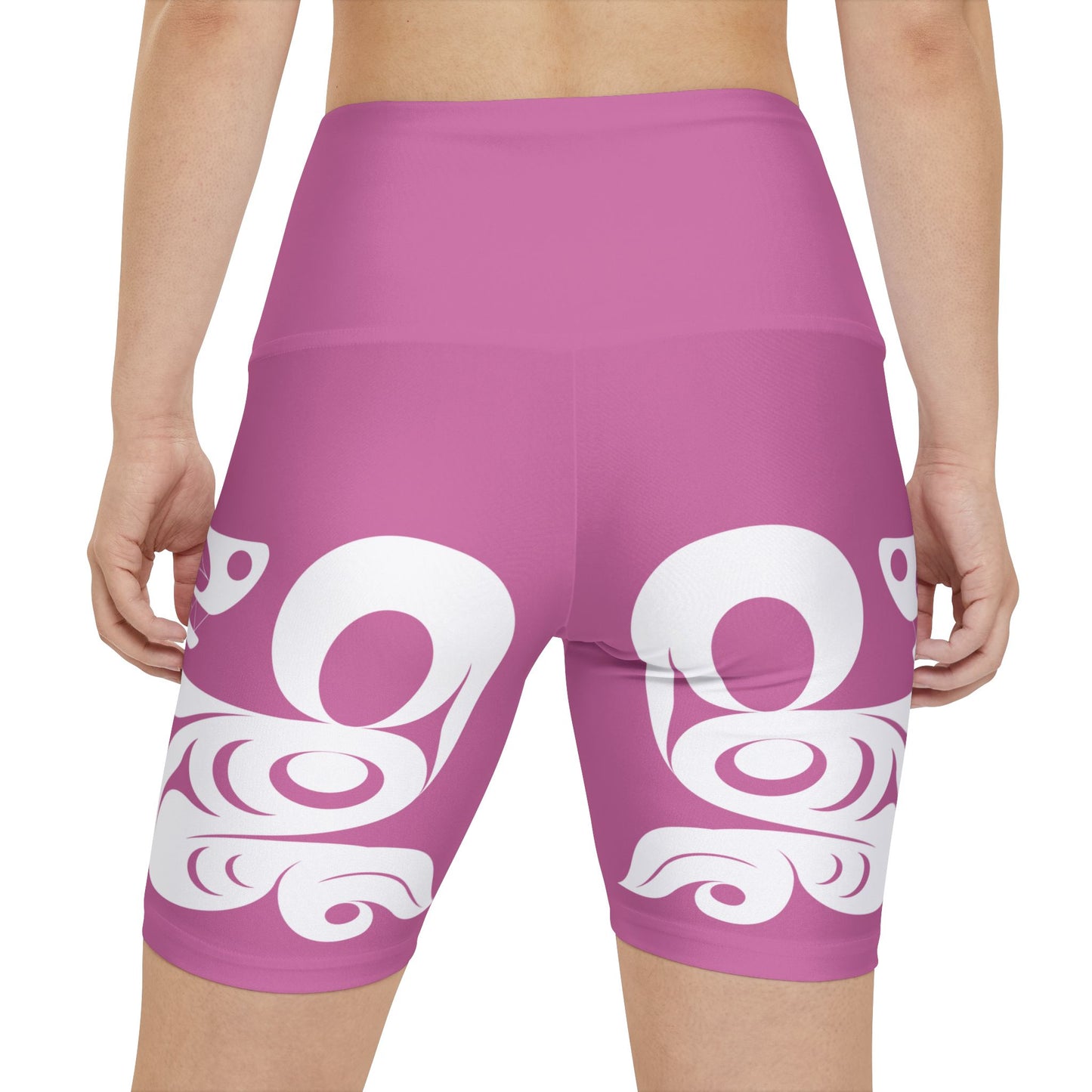 Pink Biker Shorts with White Wolf design by Joshua Watts