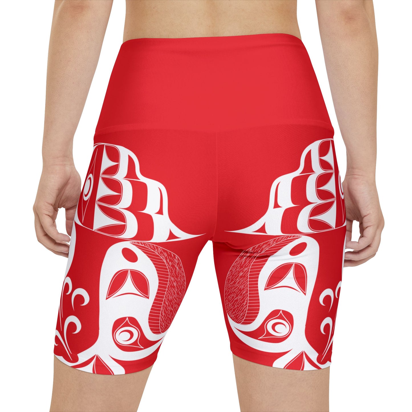 Red Biker Shorts with “Whale Hunt” design by Joshua Watts