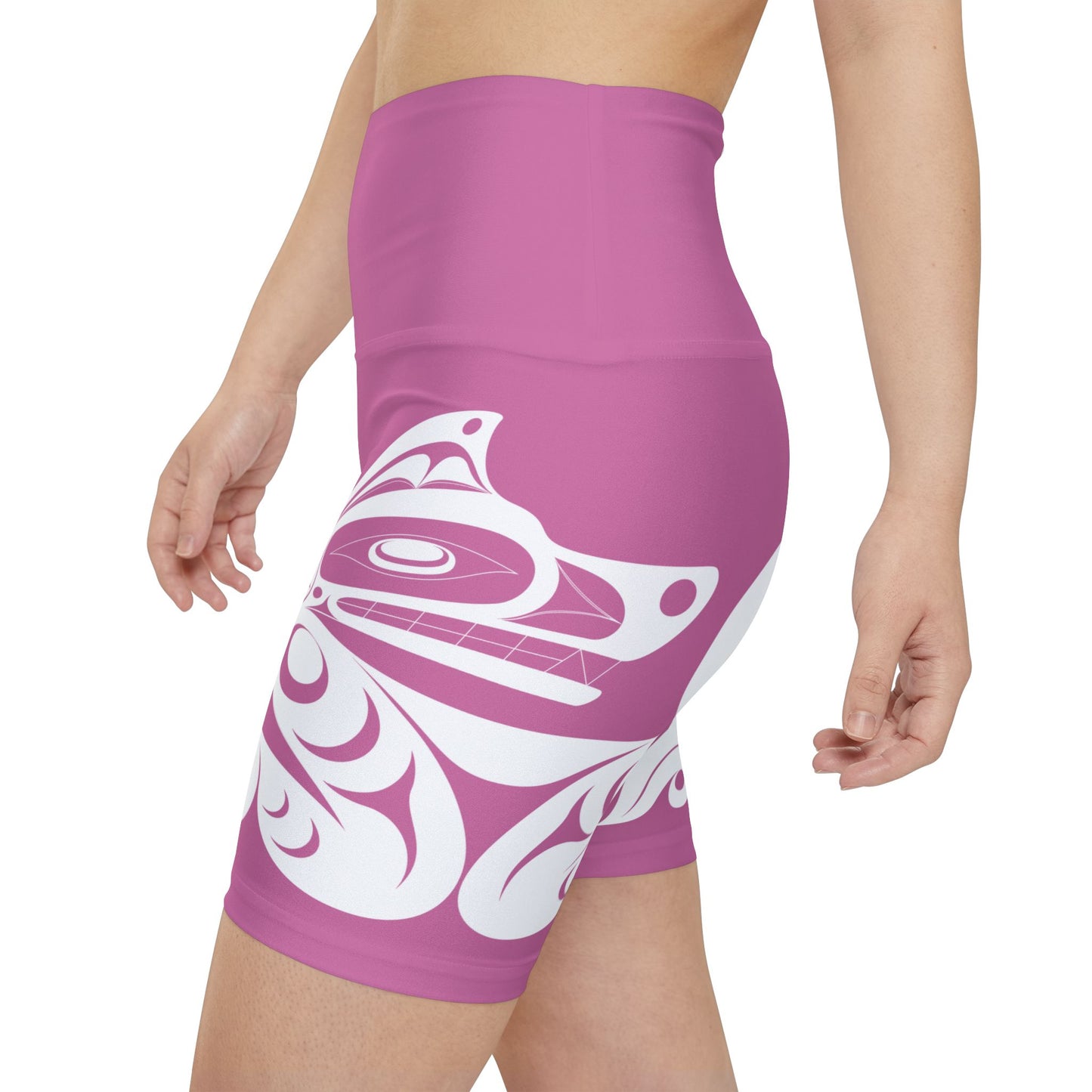 Pink Biker Shorts with White Wolf design by Joshua Watts