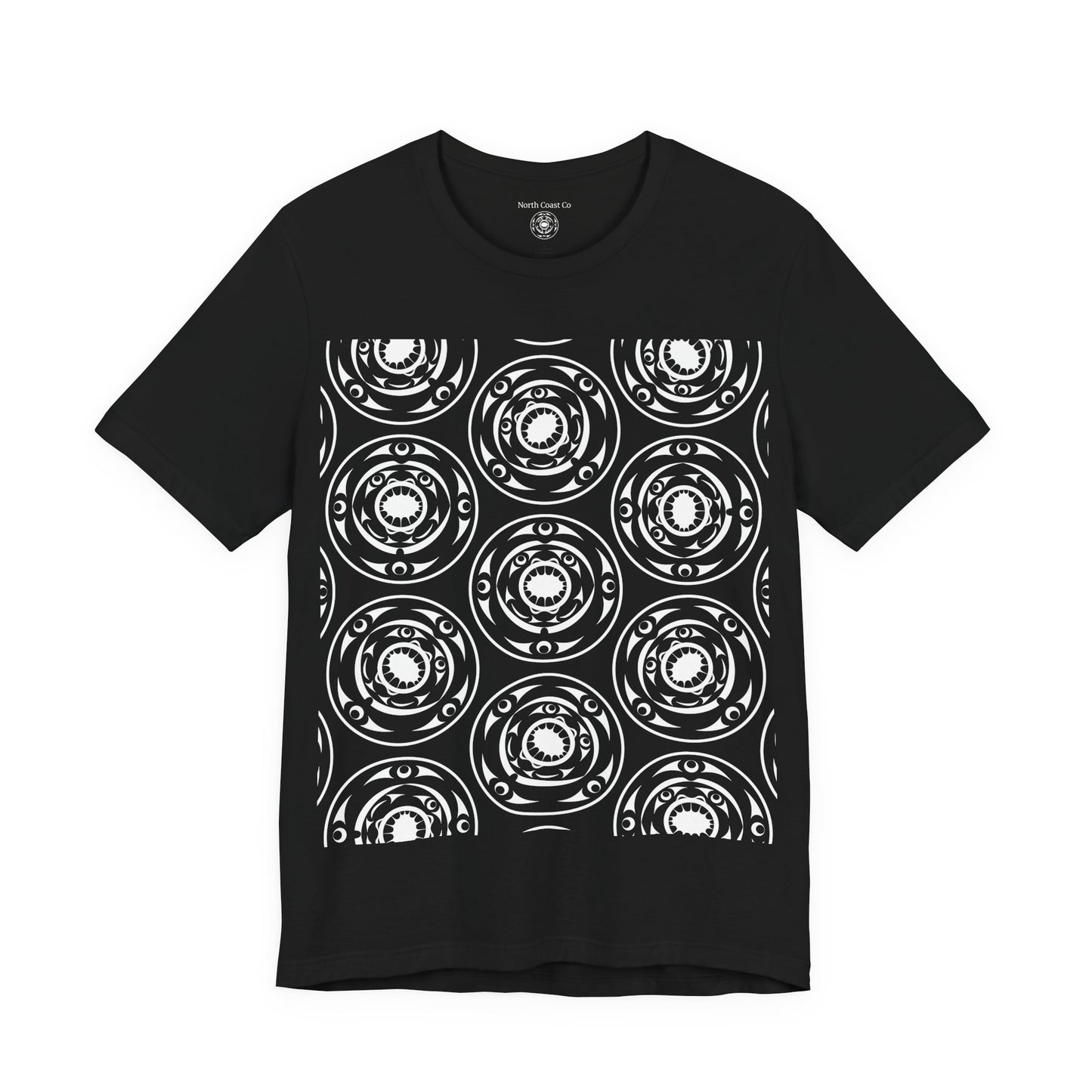 Unisex T-shirt featuring black and white "Life and Death“ design pattern by Joshua Watts