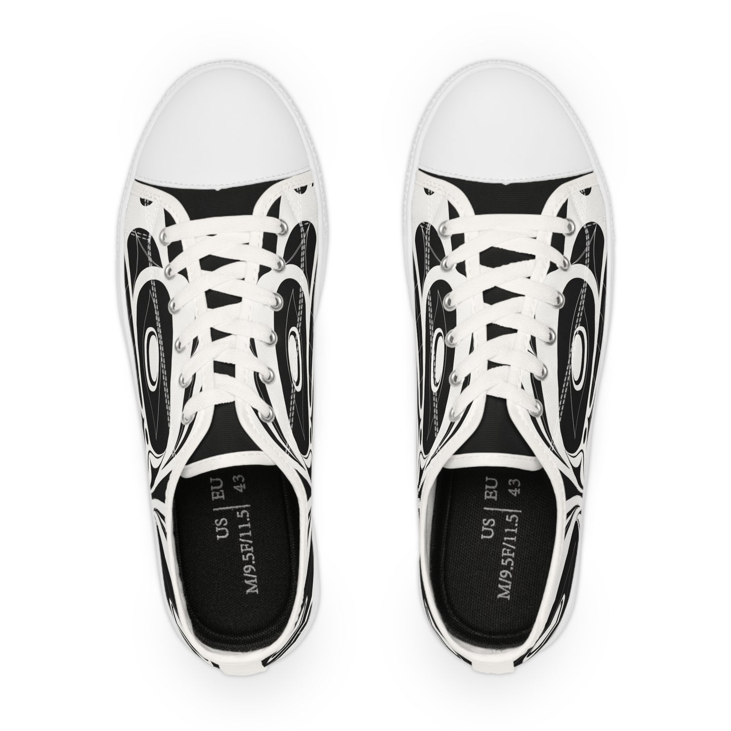 Men's Black Low Top shoes with White Wolf design by Joshua Watts