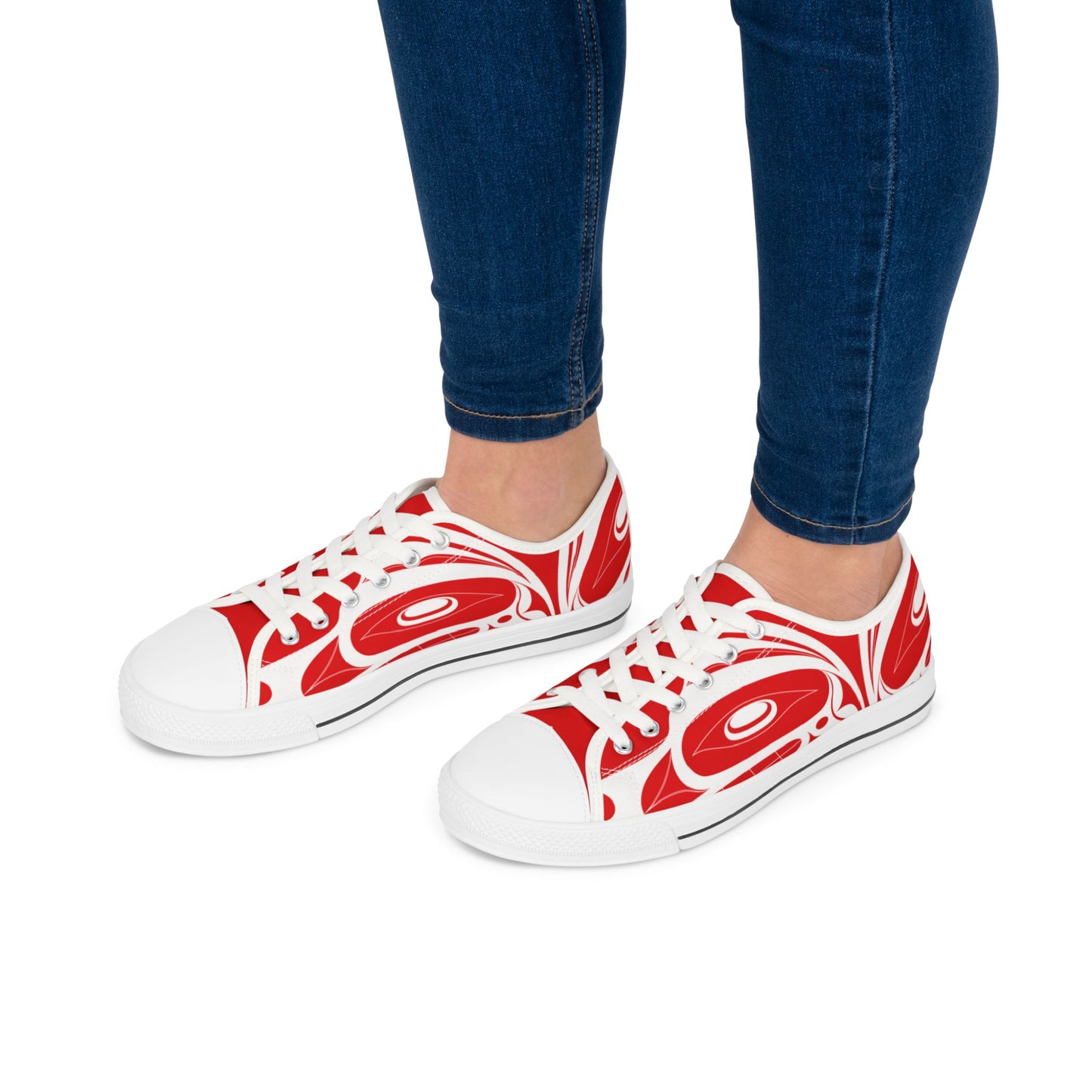 Women's Red Low Top shoes with White Wolf design by Joshua Watts