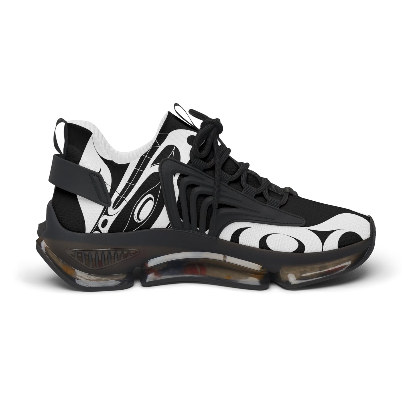 Women’s  Stylin’ Black Sneakers with White Wolf design by Joshua Watts