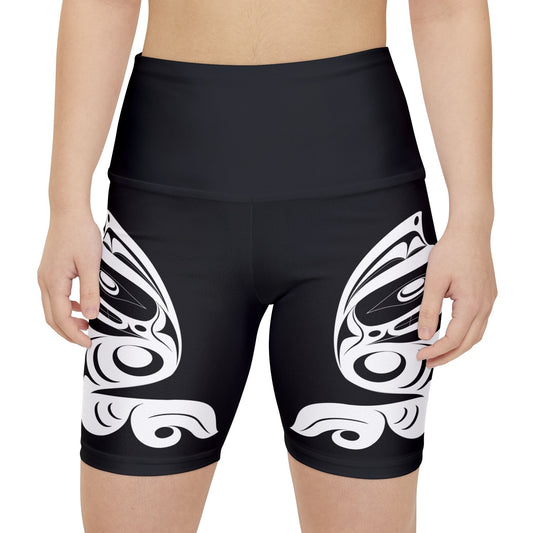 Black Biker Shorts with White Wolf design by Joshua Watts
