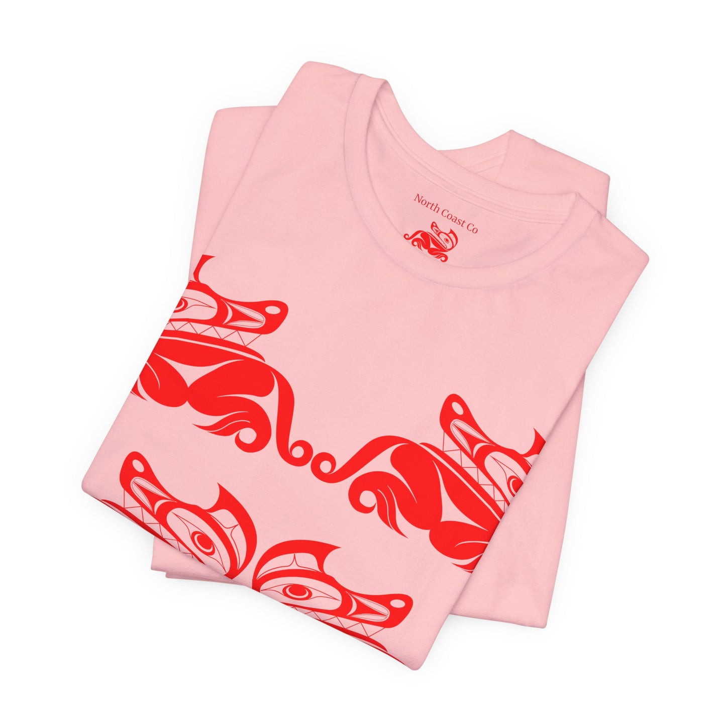 Unisex T-Shirt with red“Twin Wolves” design by Joshua Watts