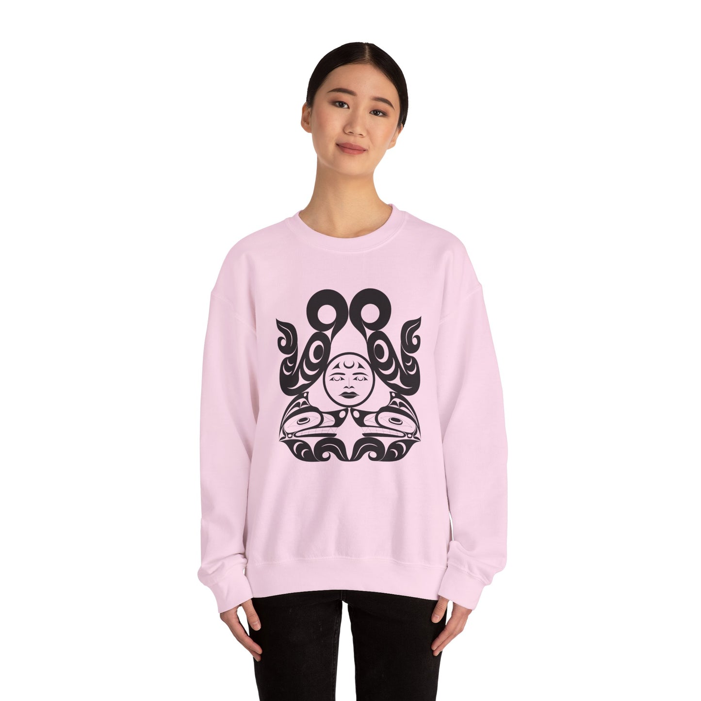 Unisex Crewneck Pullover sweatshirt with White “Tsuu-Baa-Asaxt Wolves” design by Joshua Watts