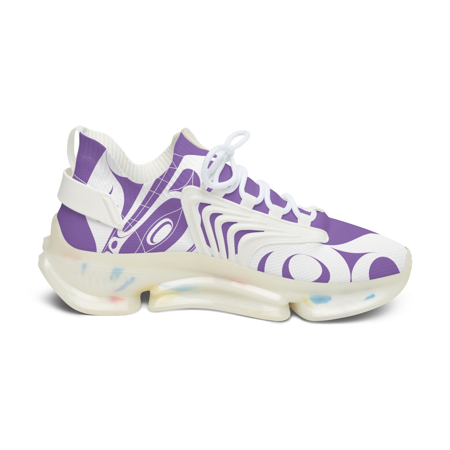 Women’s  Stylin’ Light Purple Sneakers with White Wolf design by Joshua Watts